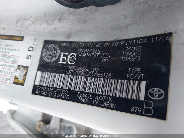 12464934 :رقم المزاد ، JTDZN3EU3HJ065128 vin ، 2017 Toyota Prius V مزاد بيع