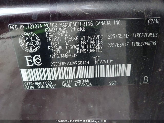 2T3RFREV3JW760449 Toyota Rav4 Adventure/xle
