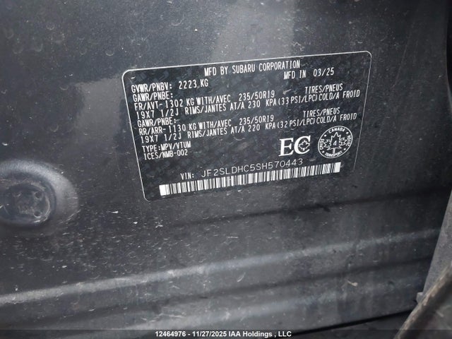 Продаж на аукціоні авто 2025 Subaru Forester Sport, vin: JF2SLDHC5SH570443, номер лоту: 12464976