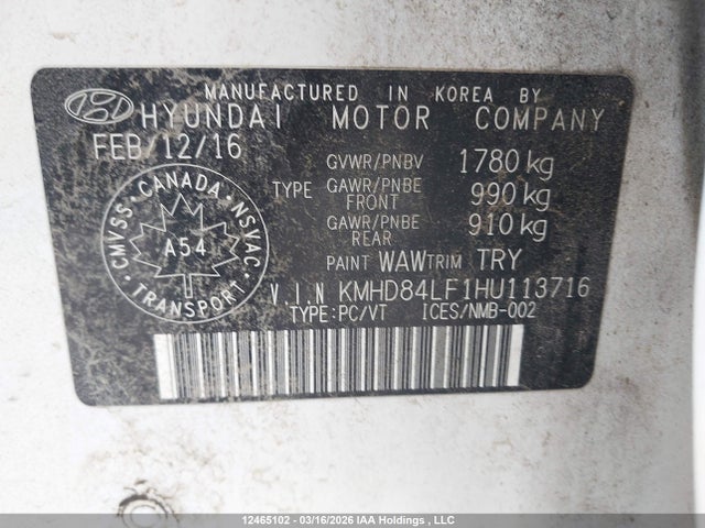 KMHD84LF1HU113716 Hyundai ELANTRA GL