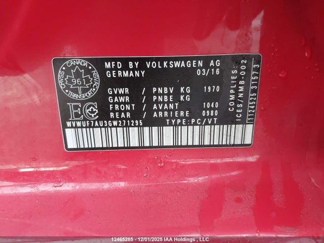 WVWUF7AU3GW271295 Volkswagen Golf R