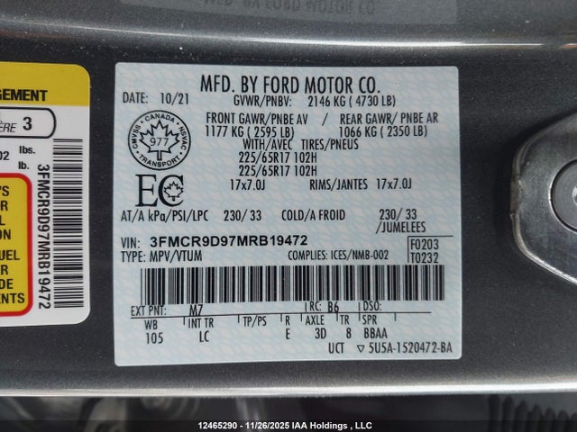 3FMCR9D97MRB19472 Ford Bronco Sport Badlands