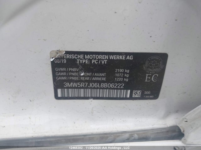 Aukcja sprzedaży 2020 Bmw 330xi, vin: 3MW5R7J06L8B06222, numer aukcji: 12465302