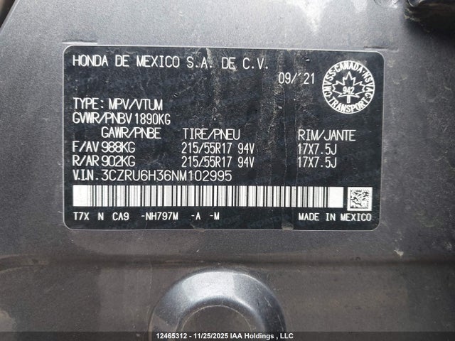 3CZRU6H36NM102995 Honda HR-V LX