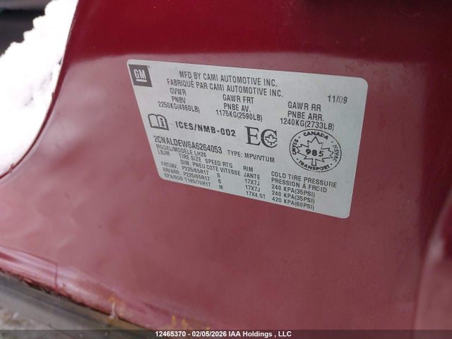 Aukcja sprzedaży 2010 Chevrolet Equinox Lt, vin: 2CNALDEW6A6264053, numer aukcji: 12465370