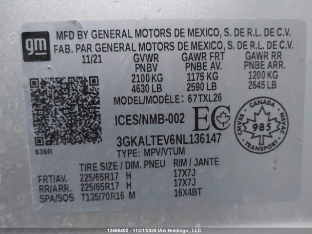 3GKALTEV6NL136147 GMC Terrain Sle