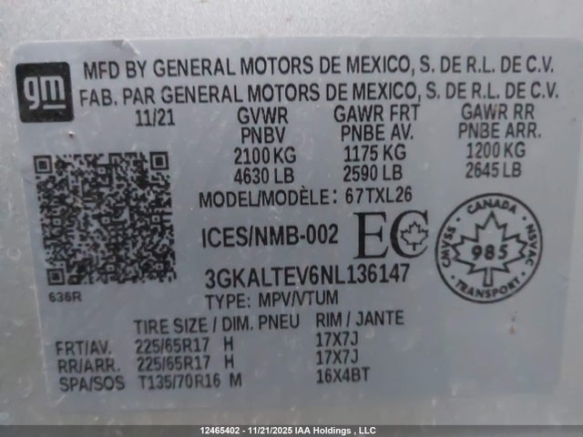 3GKALTEV6NL136147 GMC Terrain Sle
