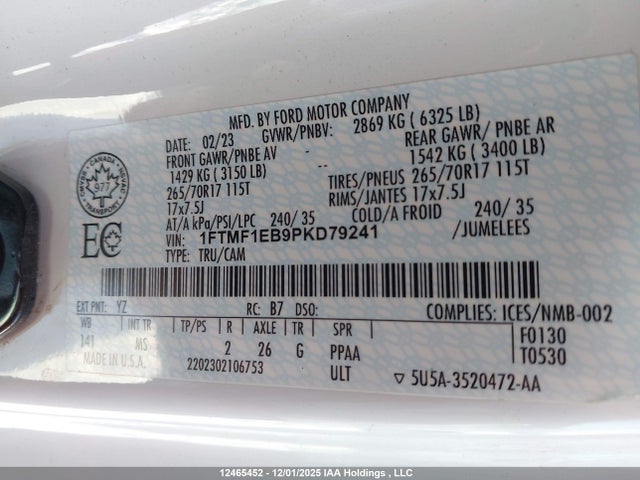 Aukcja sprzedaży 2023 Ford F-150 Xlt, vin: 1FTMF1EB9PKD79241, numer aukcji: 12465452