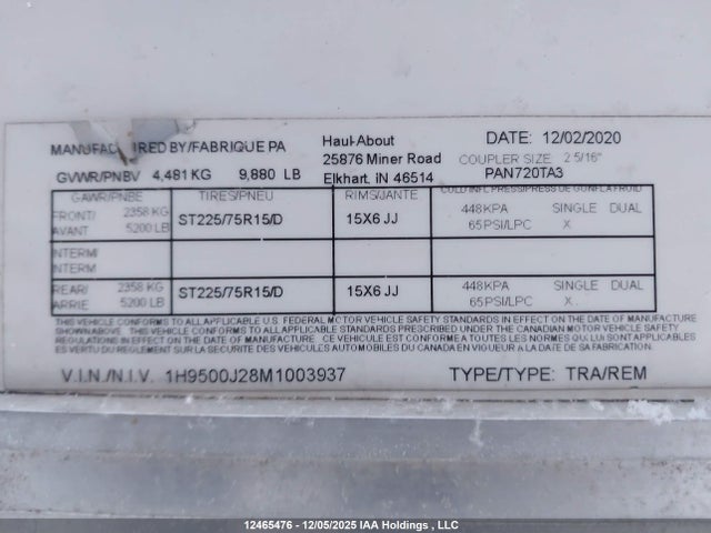 1H9500J28M1003937 Haul-about Cargo Trailer