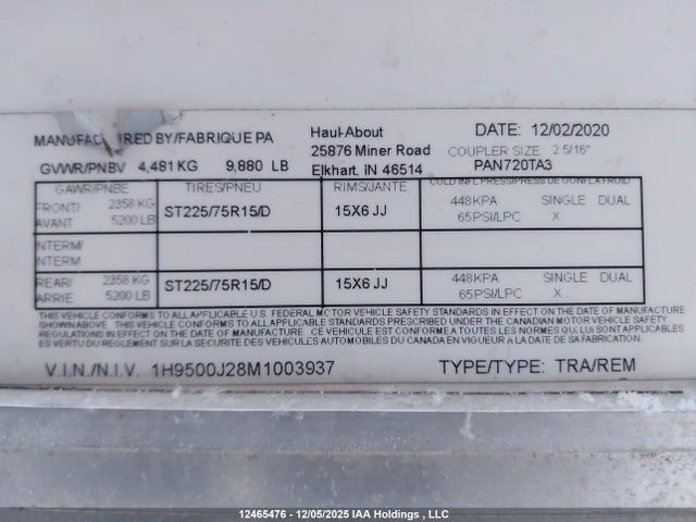 1H9500J28M1003937 Haul-about Cargo Trailer