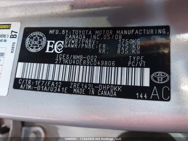 Aukcja sprzedaży 2009 Toyota Corolla Matrix, vin: 2T1KU40E89C049806, numer aukcji: 12465501