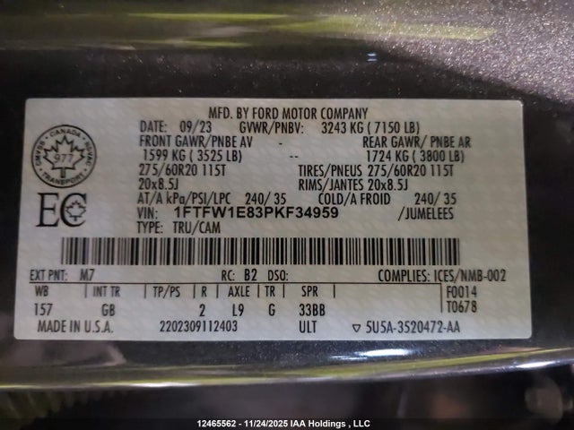 1FTFW1E83PKF34959 Ford F150 Supercrew