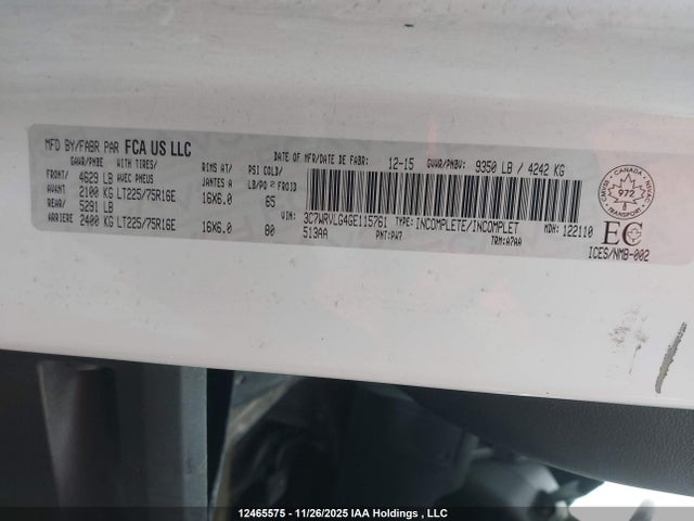 3C7WRVLG4GE115761 RAM Promaster 3500 Cutaway Low Roof