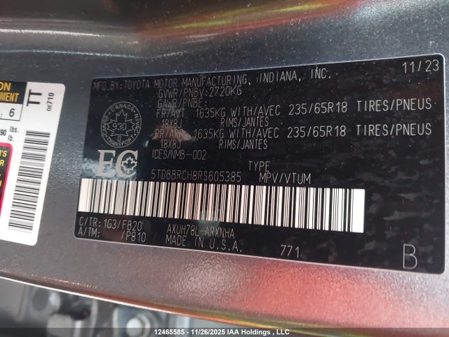 5TDBBRCH8RS605385 Toyota Highlander Hybrid Le