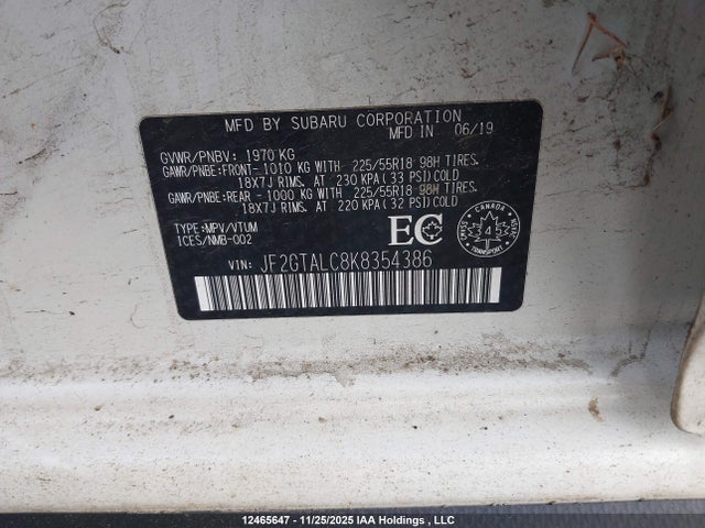 Продажа на аукционе авто 2019 Subaru Crosstrek Limited, vin: JF2GTALC8K8354386, номер лота: 12465647