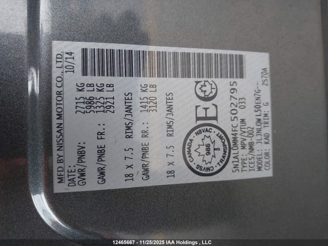 5N1AL0MM4FC502795 Infiniti QX60