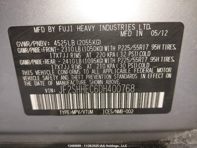 Aukcja sprzedaży 2013 Subaru Forester 2.5xt Limited, vin: JF2SHHEC6DH400768, numer aukcji: 12465699