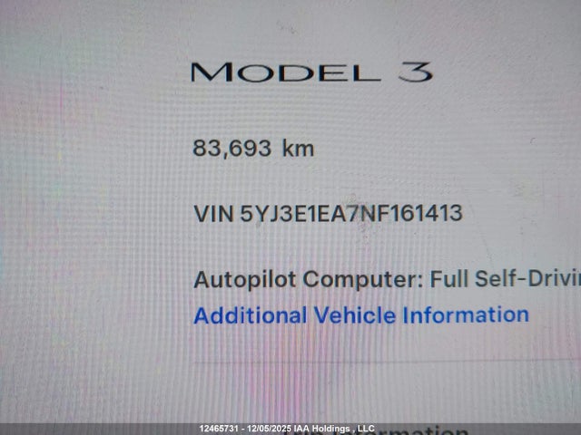 Aukcja sprzedaży 2022 Tesla Model 3 Rwd/standard Range, vin: 5YJ3E1EA7NF161413, numer aukcji: 12465731