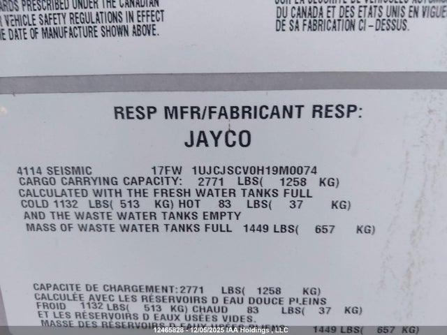 Aukcja sprzedaży 2017 Jayco Jayco, vin: 1UJCJSCV0H19M0074, numer aukcji: 12465828