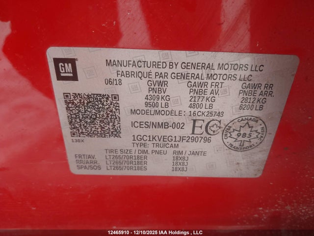 1GC1KVEG1JF290796 Chevrolet Silverado K2500 Heavy Duty Lt
