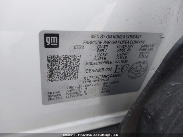 Aukcja sprzedaży 2024 Chevrolet Trax, vin: KL77LFE24RC088997, numer aukcji: 12465913