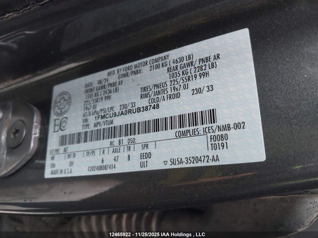 Продажа на аукционе авто 2024 Ford Escape Platinum, vin: 1FMCU9JA0RUB38748, номер лота: 12465922