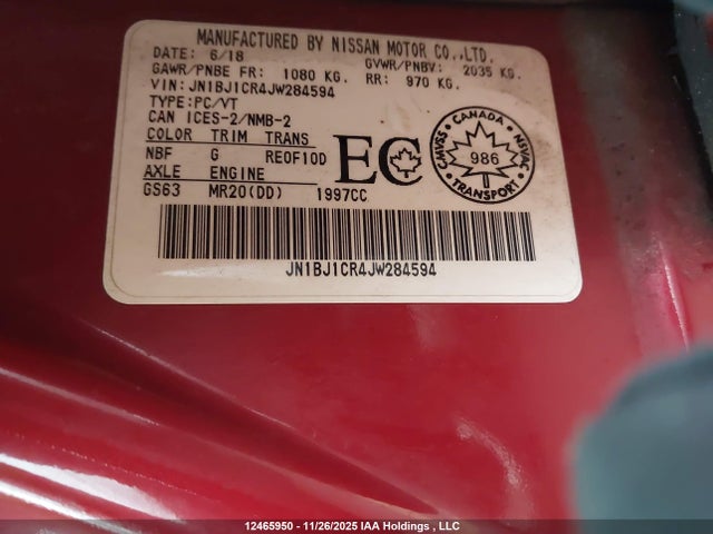 12465950 :رقم المزاد ، JN1BJ1CR4JW284594 vin ، 2018 Nissan Qashqai S/sl/sv مزاد بيع