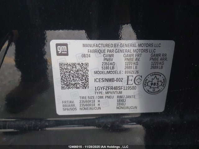 1GYFZFR48SF119580 Cadillac XT4 SPORT