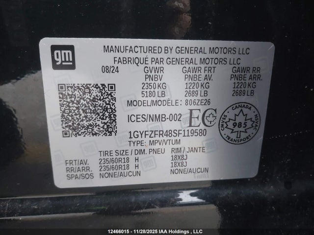 1GYFZFR48SF119580 Cadillac XT4 SPORT