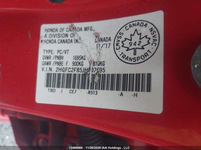 Aukcja sprzedaży 2018 Honda Civic Ex, vin: 2HGFC2F85JH007695, numer aukcji: 12466068