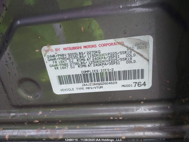 JA4JZ3AXXGZ604629 Mitsubishi Outlander Se/sel