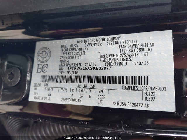 1FTFW3L5XSKE32877 Ford F-150