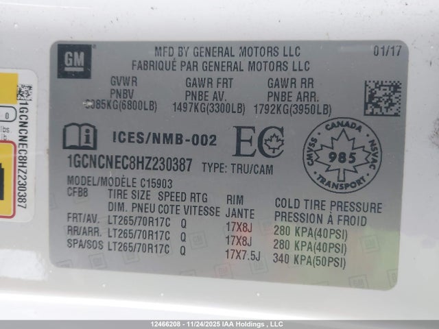 1GCNCNEC8HZ230387 Chevrolet l83 - sidi: spark ignited direct injection, vvt: variable valve timing, afm, e85 max, alum