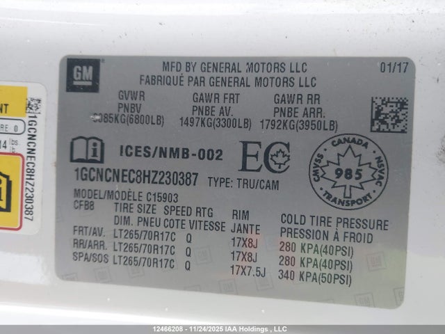 1GCNCNEC8HZ230387 Chevrolet l83 - sidi: spark ignited direct injection, vvt: variable valve timing, afm, e85 max, alum