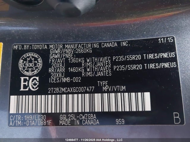 2T2BZMCAXGC007477 Lexus Rx 350/base/f Sport