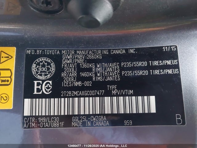 2T2BZMCAXGC007477 Lexus Rx 350/base/f Sport