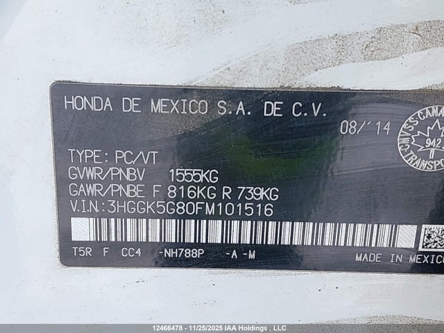 3HGGK5G80FM101516 Honda Fit Ex/ex-l Navi