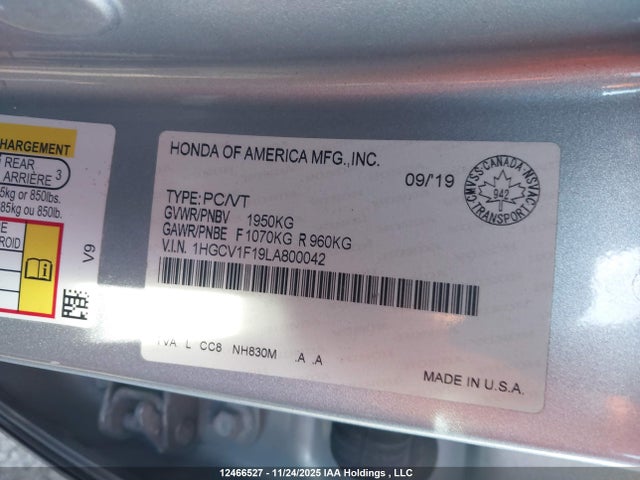1HGCV1F19LA800042 Honda l15be