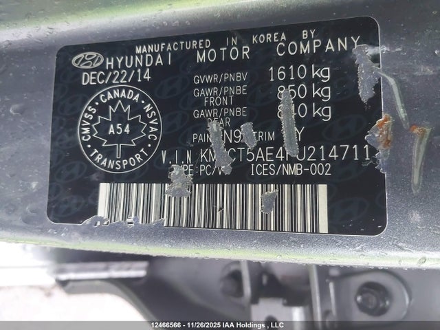 12466566 :رقم المزاد ، KMHCT5AE4FU214711 vin ، 2015 Hyundai Accent Gl مزاد بيع