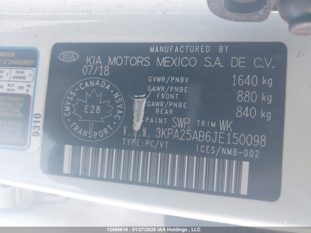 3KPA25AB6JE150098 KIA Rio