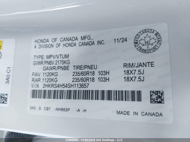 2HKRS4H54SH113657 Honda Cr-v Sport