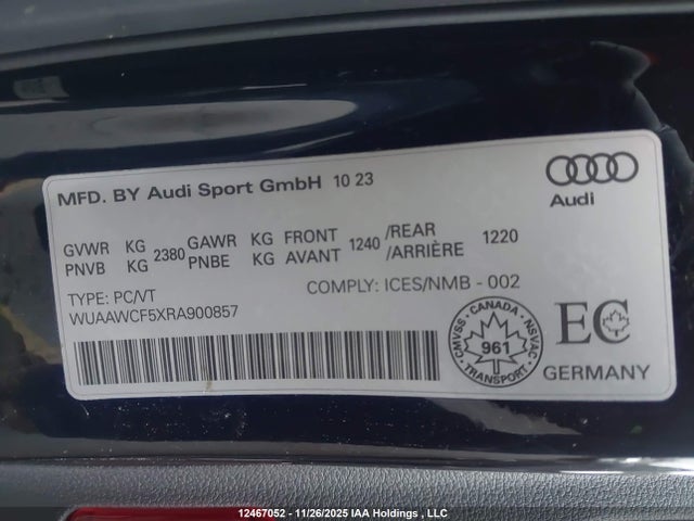 WUAAWCF5XRA900857 Audi RS5