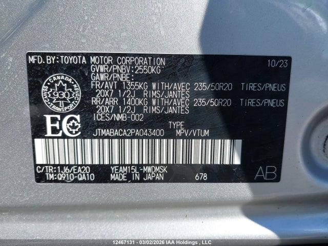 JTMABACA2PA043400 Toyota Bz4x Xle/limited