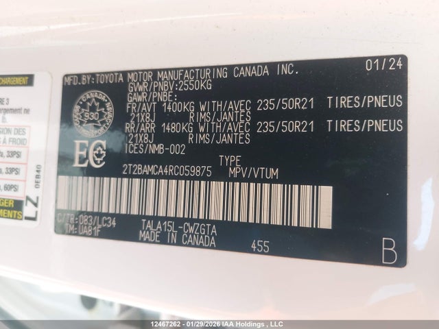 2024 Lexus Rx 350 მანქანა იყიდება აუქციონზე, vin: 2T2BAMCA4RC059875, აუქციონის ნომერი: 12467262