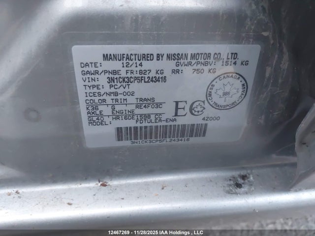3N1CK3CP5FL243416 Nissan Micra S/sr/sv
