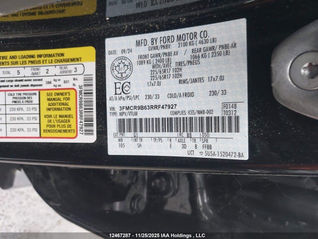 Продажа на аукционе авто 2024 Ford Bronco Sport Big Bend, vin: 3FMCR9B63RRF47927, номер лота: 12467287