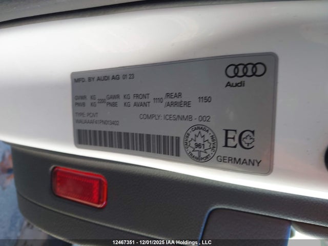Продаж на аукціоні авто 2023 Audi A4 45 Komfort, vin: WAUAAAF41PN013402, номер лоту: 12467351