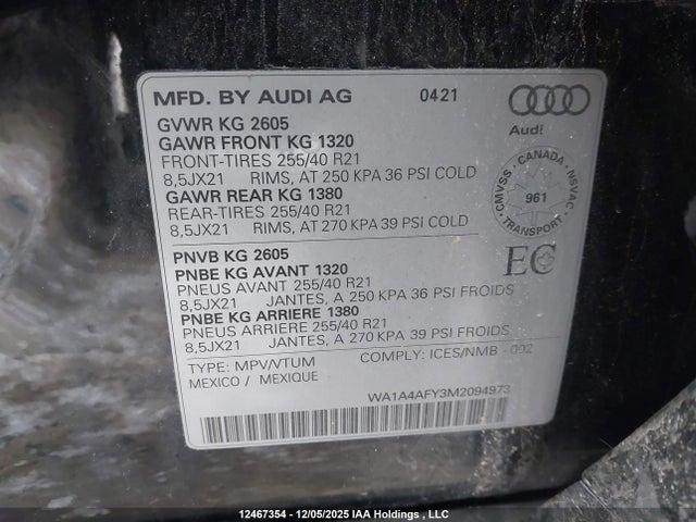 WA1A4AFY3M2094973 Audi Sq5 Premium
