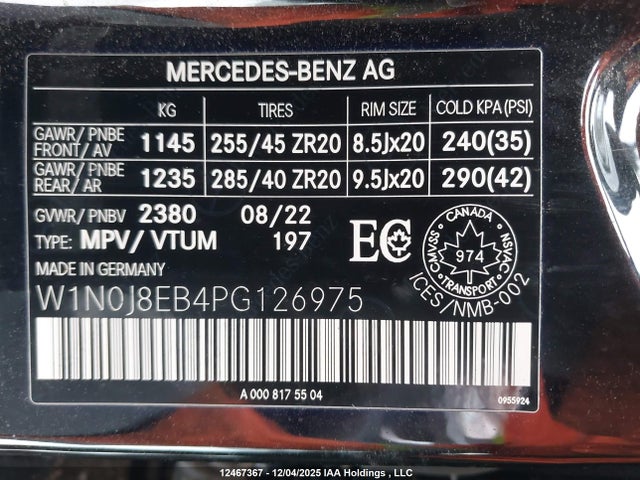 12467367 :رقم المزاد ، W1N0J8EB4PG126975 vin ، 2023 Mercedes-benz Glc 300 Coupe 4matic مزاد بيع
