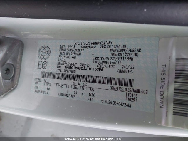 Aukcja sprzedaży 2018 Ford Escape Se, vin: 1FMCU9GD9JUC15395, numer aukcji: 12467436
